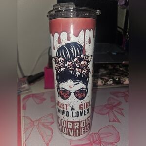 Horror-Themed Tumbler with Red and White Design